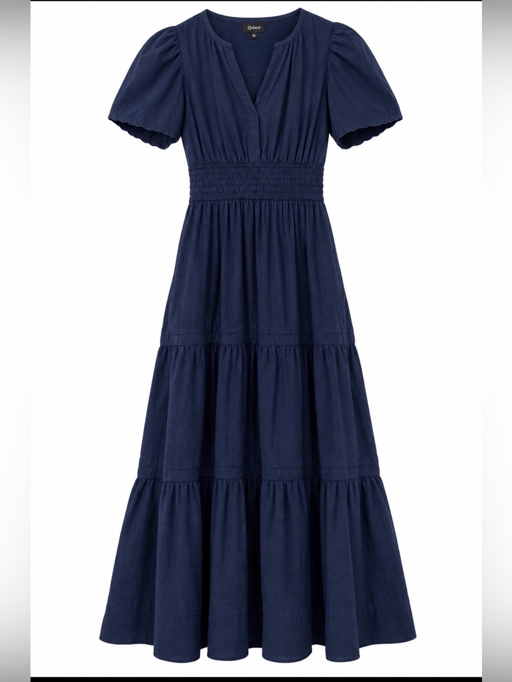 Quince Navy 100% Organic Cotton
Poplin Tiered Maxi DRESS Sz S